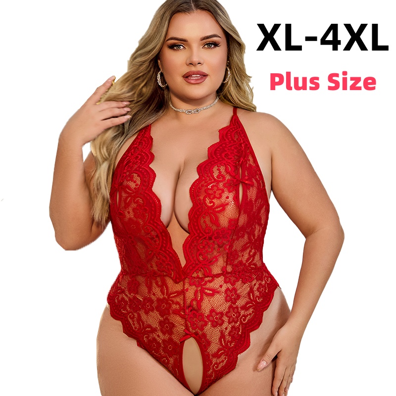 Baby Clothing In Summer - XL-4XL Crotchless Lace Bodysuit Sexy Summer